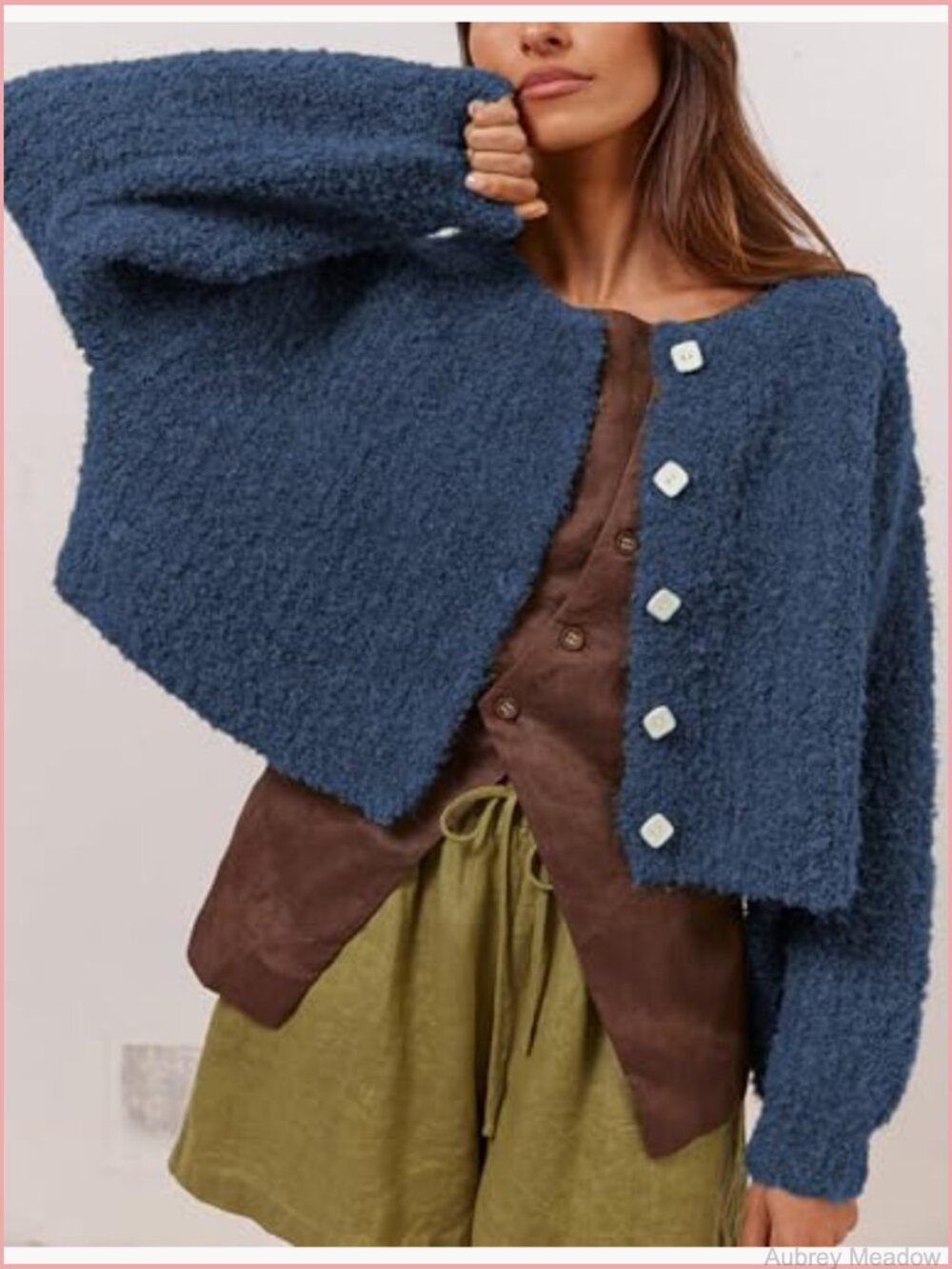 Cropped Cardigan Sweater Open Front Fluffy Knit Jacket - Picture 3 of 7
